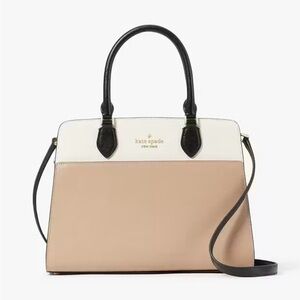 Kate Spade Tan and White purse: Madison Medium Satchel - brand new condition